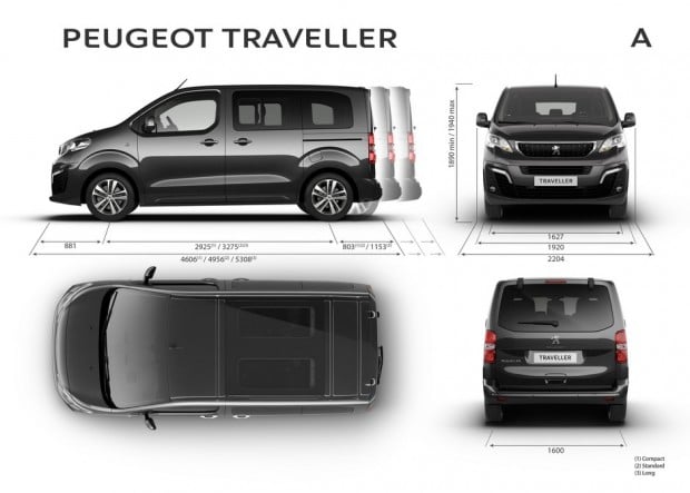 Dimensions extérieures du Peugeot Traveller