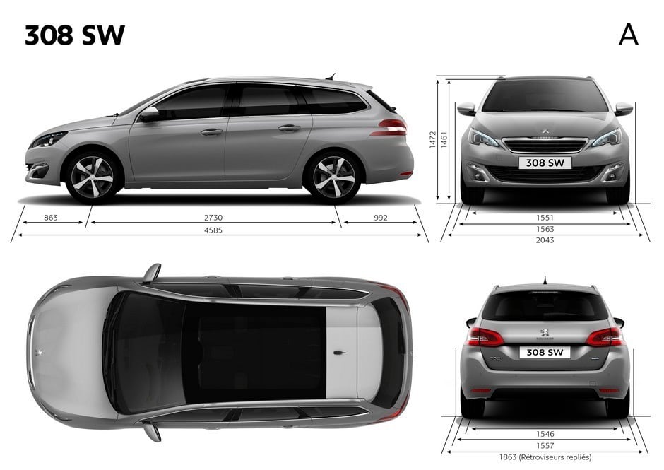 Peugeot 308 SW : Dimensions extérieures et intérieures ...