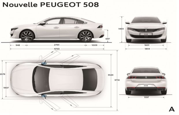 Les dimensions extérieures de la Peugeot 508