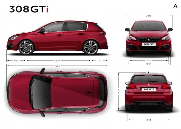 Dimensions extérieures de la Peugeot 308 GTi by Peugeot Sport
