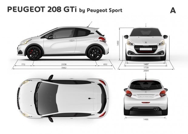 Dimensions extérieures de la Peugeot 208 GTi by Peugeot Sport