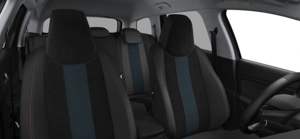 Peugeot 308 SW Tech Edition : TEP/Alcantara Noir Mistral avec surpiqûres Bleu Cyan/Orange Intense
