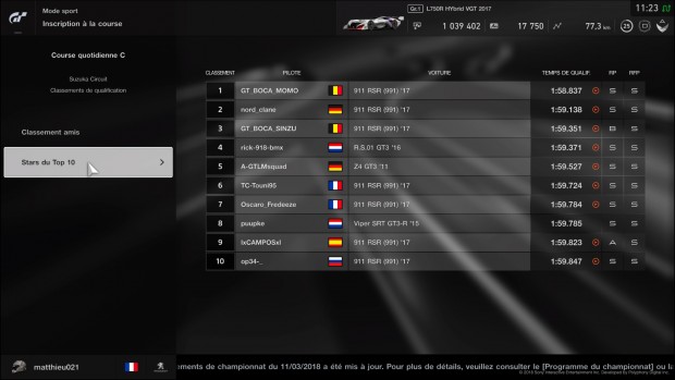 Les 10 meilleurs temps au tour