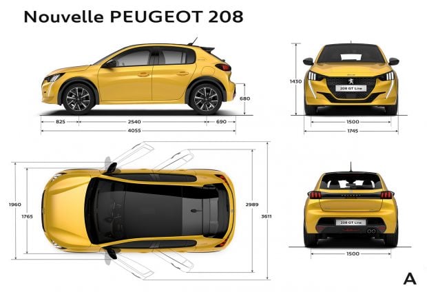 The external dimensions of the Peugeot 208
